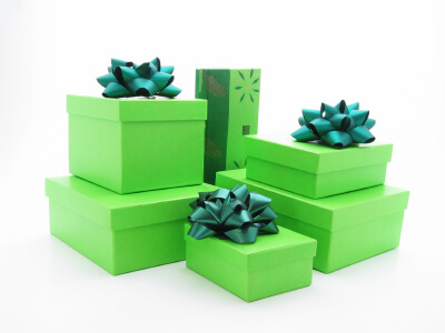 Green gift-wrapped packages