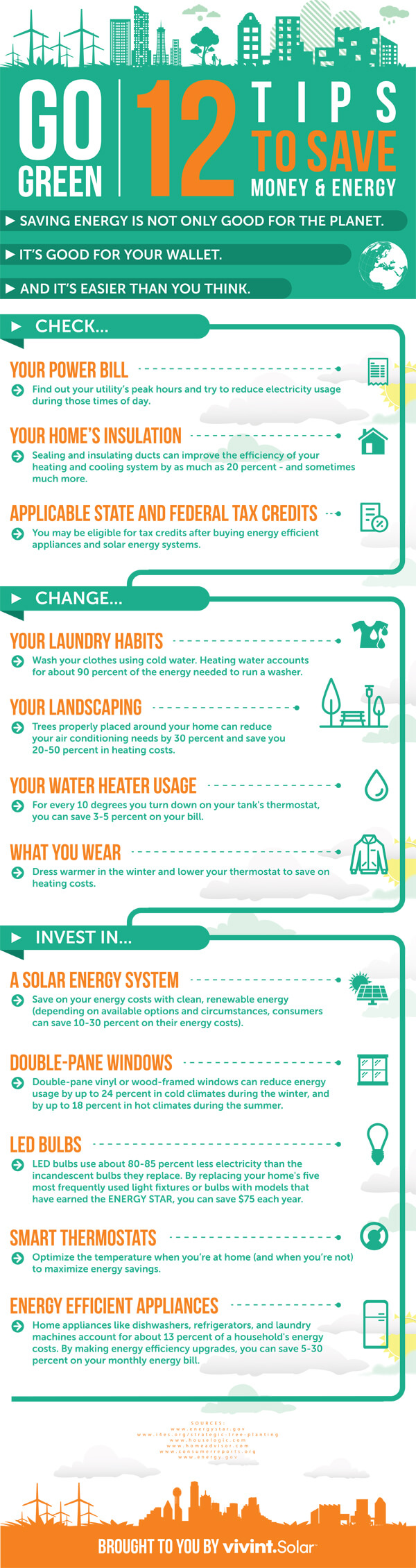 12 Ways to Save Money & Energy infographic